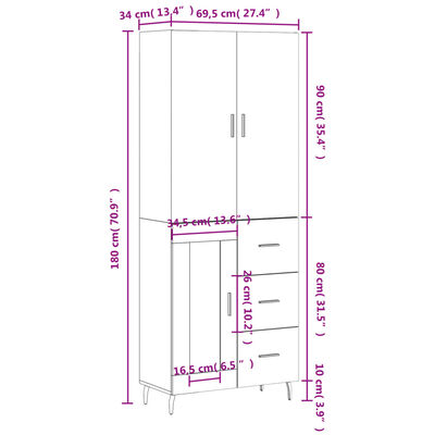 vidaXL barna tölgy színű szerelt fa magasszekrény 69,5 x 34 x 180 cm