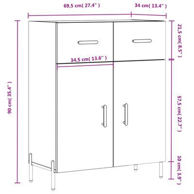 vidaXL fekete szerelt fa tálalószekrény 69,5 x 34 x 90 cm