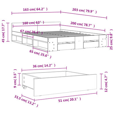 vidaXL fehér szerelt fa ágykeret fiókokkal 160 x 200 cm