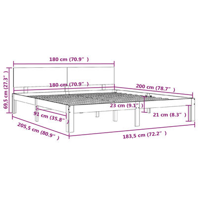 vidaXL Super King fehér tömör fa ágykeret 180 x 200 cm