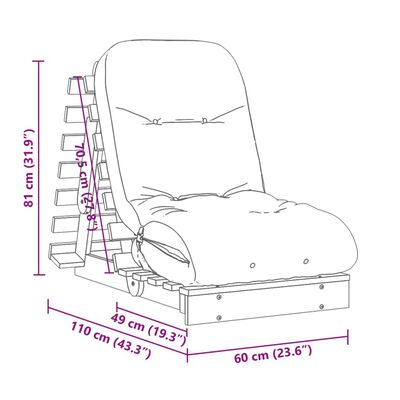 vidaXL tömör impregnált fenyőfa futon kanapéágy matraccal 60x206x11 cm