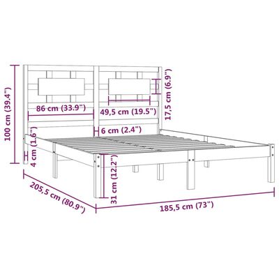 vidaXL Super King fehér tömör fenyőfa ágykeret 180 x 200 cm