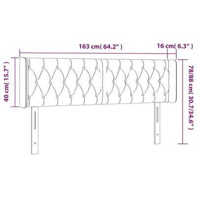 vidaXL sötétszürke szövet LED-es fejtámla 163 x 16 x 78/88 cm