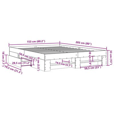 vidaXL sonoma tölgy színű szerelt fa ágykeret matrac nélkül 150x200 cm