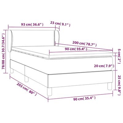 vidaXL sötétszürke szövet rugós ágy matraccal 90 x 200 cm