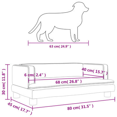 vidaXL sötétszürke bársony kutyaágy 80 x 45 x 30 cm