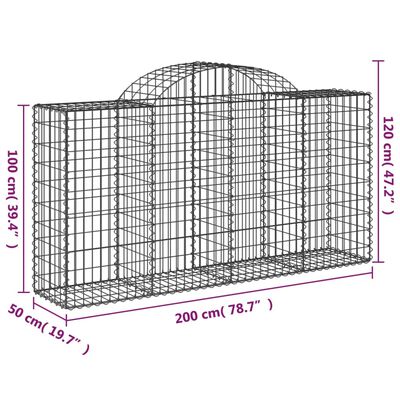 vidaXL 12 db íves horganyzott vas gabion kosár 200x50x100/120 cm