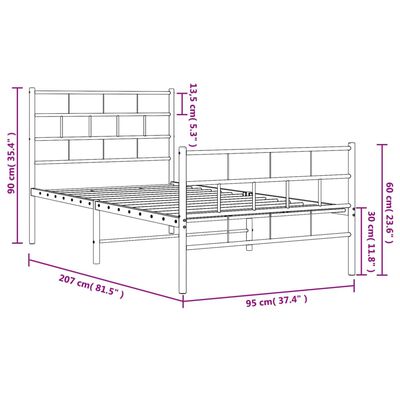 vidaXL fehér fém ágykeret fej- és lábtámlával 90x200 cm