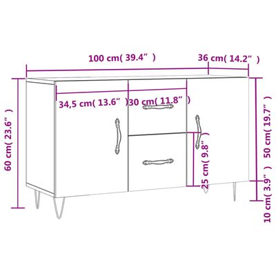 vidaXL betonszürke szerelt fa tálalószekrény 100 x 36 x 60 cm