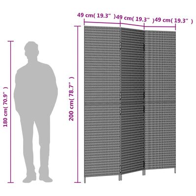 vidaXL szürke 3-paneles polyrattan térelválasztó