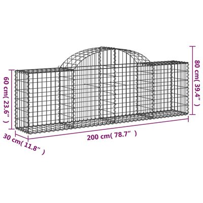 vidaXL 13 db íves horganyzott vas gabion kosár 200x30x60/80 cm