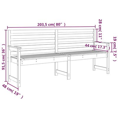 vidaXL szürke tömör fenyőfa kerti pad 203,5x48x91,5 cm