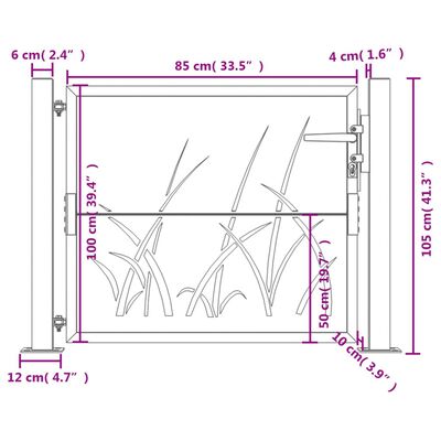 vidaXL antracitszürke fűmintás acél kertkapu 105 x 105 cm