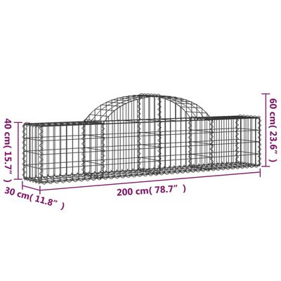 vidaXL 25 db íves horganyzott vas gabion kosár 200x30x40/60 cm