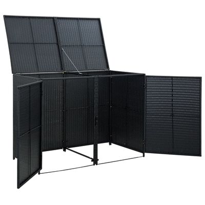 vidaXL fekete rattan dupla tároló gurulós kukához 148 x 80 x 111 cm