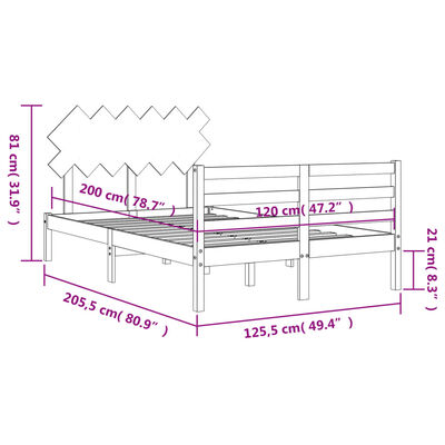 vidaXL fekete tömör fa ágykeret fejtámlával 120 x 200 cm