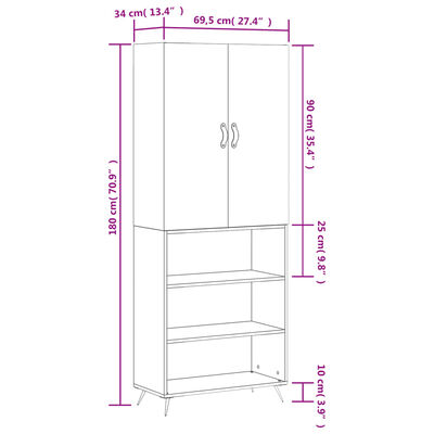 vidaXL betonszürke szerelt fa magasszekrény 69,5 x 34 x 180 cm