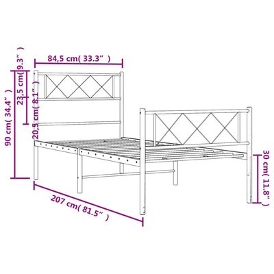 vidaXL fehér fém ágykeret fej- és lábtámlával 80x200 cm