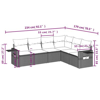 vidaXL 6 részes fekete polyrattan kerti ülőgarnitúra párnákkal