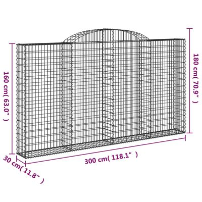 vidaXL 7 db íves horganyzott vas gabion kosár 300x30x160/180 cm