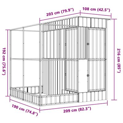 vidaXL ezüstszínű acél madárház bővítménnyel 209 x 203 x 216 cm