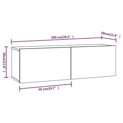 vidaXL 4 db magasfényű fehér fali TV-szekrény 100 x 30 x 30 cm