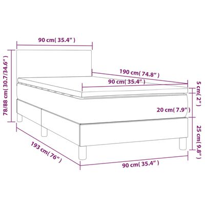 vidaXL szürke műbőr rugós ágy matraccal és LED-del 90x190 cm