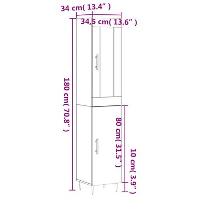 vidaXL füstös tölgy színű szerelt fa magasszekrény 34,5x34x180 cm