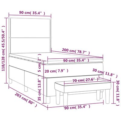 vidaXL sötétszürke szövet rugós ágy matraccal 90 x 200 cm