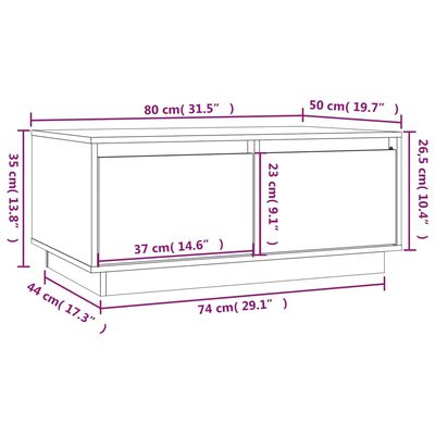 vidaXL mézbarna tömör fenyőfa dohányzóasztal 80 x 50 x 35 cm