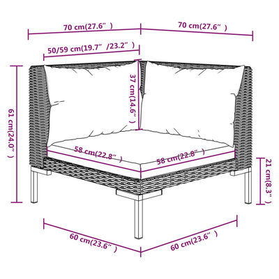 vidaXL 12 részes sötétszürke polyrattan kerti bútorszett párnákkal