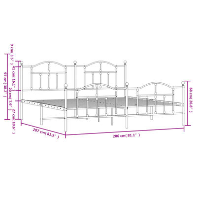 vidaXL fekete fém ágykeret fej- és lábtámlával 200 x 200 cm