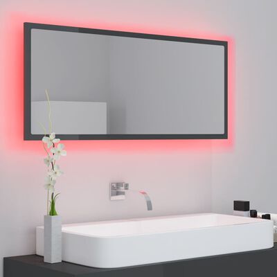 vidaXL magasfényű szürke akril LED-es fürdőszobatükör 100x8,5x37 cm