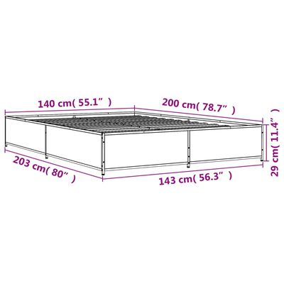 vidaXL szürke sonoma szerelt fa és fém ágykeret 140 x 200 cm