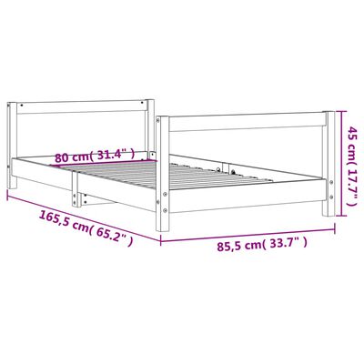 vidaXL fekete tömör fenyőfa gyerekágykeret 80 x 160 cm