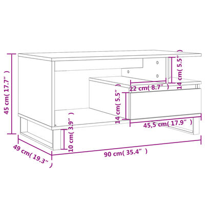 vidaXL betonszürke szerelt fa dohányzóasztal 90x49x45 cm