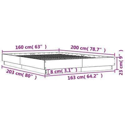 vidaXL füstös tölgyszínű szerelt fa ágykeret 160 x 200 cm