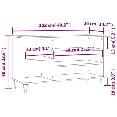 vidaXL sonoma tölgy színű szerelt fa cipőszekrény 102x36x60 cm