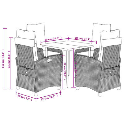 vidaXL 5 részes barna polyrattan kerti étkezőgarnitúra párnákkal