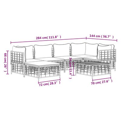 vidaXL 7 részes antracitszürke polyrattan kerti ülőgarnitúra párnákkal