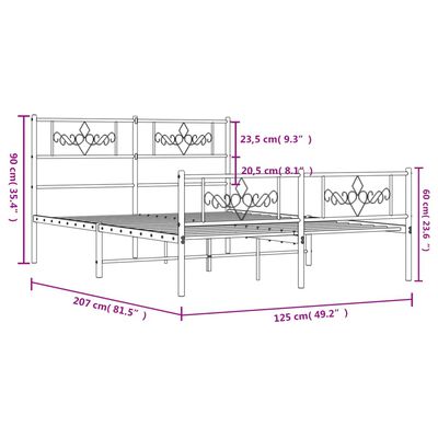 vidaXL fekete fém ágykeret fej- és lábtámlával 120 x 200 cm