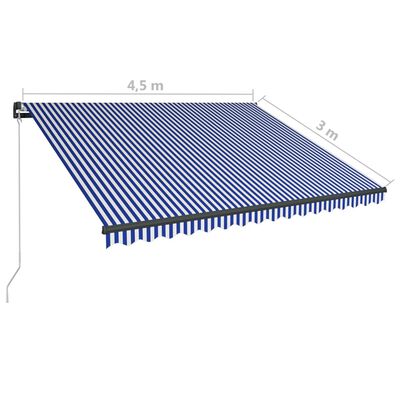vidaXL kék és fehér kézzel kihúzható LED-es napellenző 450 x 300 cm