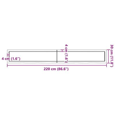 vidaXL sötétbarna kezelt tömör fa fürdőszobai pult 220x30x(2-6) cm