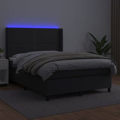 vidaXL fekete műbőr rugós ágy matraccal és LED-del 140x200 cm