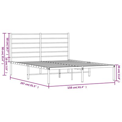 vidaXL fekete fém ágykeret fejtámlával 150 x 200 cm