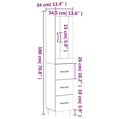 vidaXL sonoma tölgy szerelt fa magasszekrény 34,5x34x180 cm