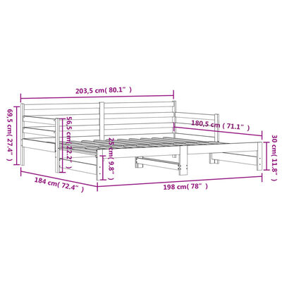 vidaXL fekete tömör fenyőfa kihúzható kanapéágy 90 x 200 cm