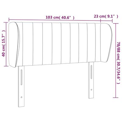 vidaXL világosszürke bársony fejtámla szárnyakkal 103x23x78/88 cm