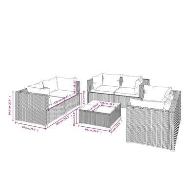 vidaXL 7 részes barna polyrattan kerti ülőgarnitúra párnákkal