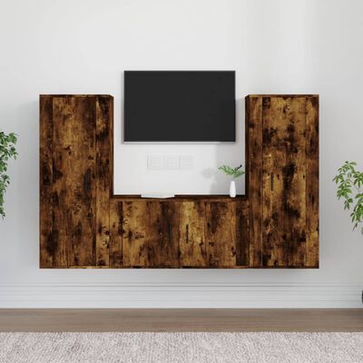 vidaXL 3 részes füstös tölgy színű szerelt fa TV-szekrényszett